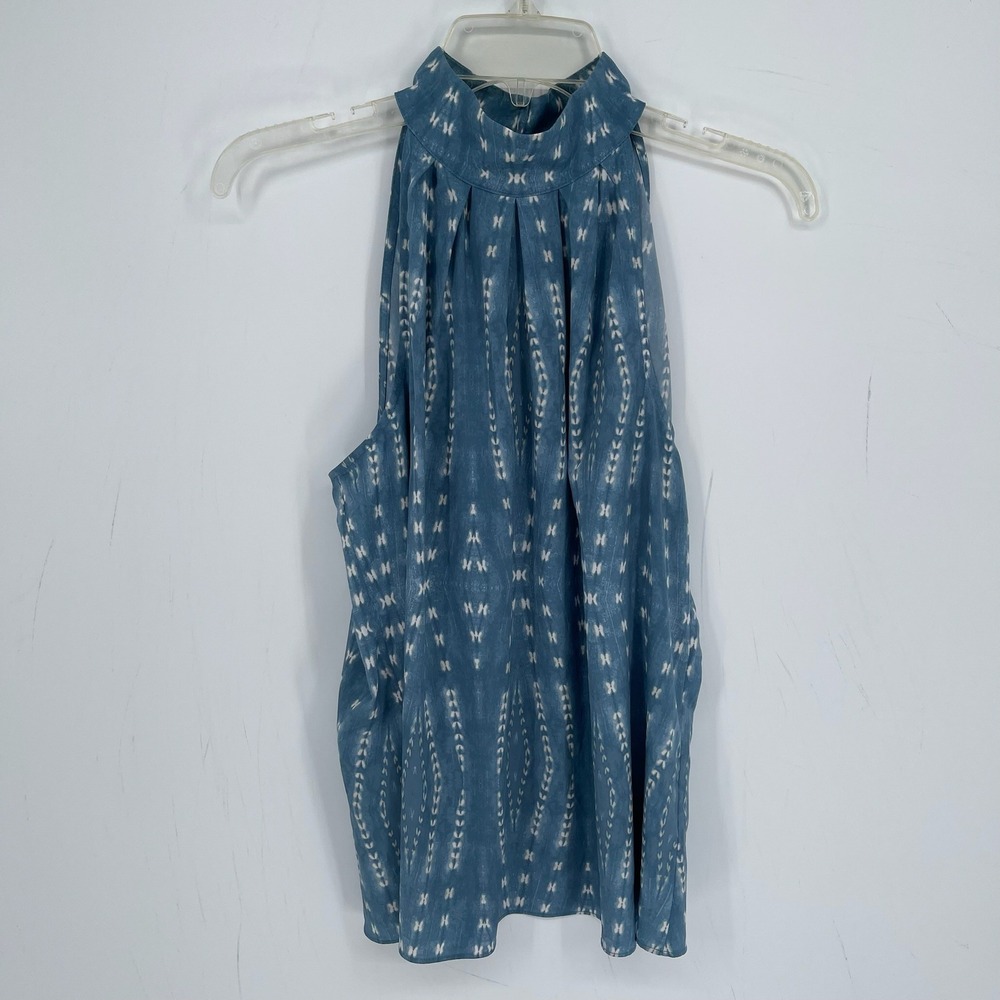 Calvin Klein Women's Blue Ikat Geometric Pleated Halter Tank Top Blouse Size L